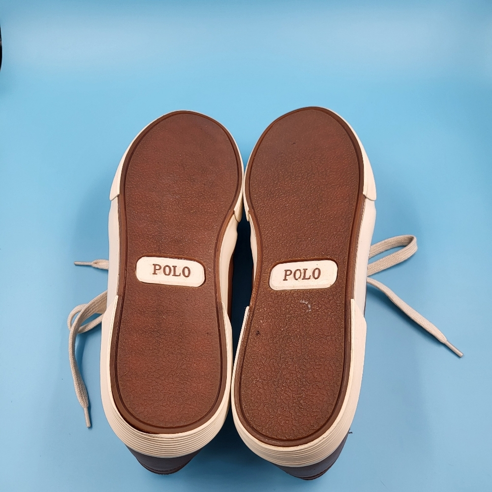 Mens Polo Ralph Lauren Tan Leather Faxon Low Top Boat Shoes Sneakers EUC sz 14 D - Picture 13 of 14